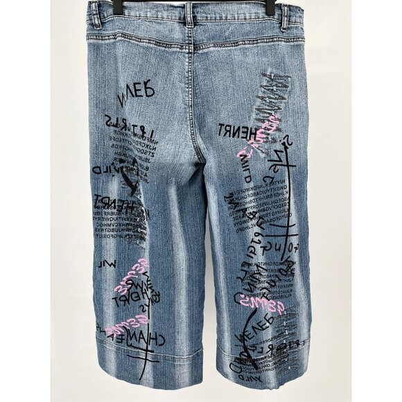 Drama Jeans Graffiti Crop Jeans Size 13 Distressed Juniors - Picture 5 of 13